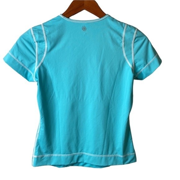 Athleta Summer Shade Rash Guard Top Aqua Blue Short Sleeves Water Sports Beach - Picture 5 of 16